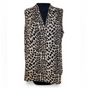 Roz & Ali Leopard Print Sleeveless V-Neck Blouse Top (Size Large)